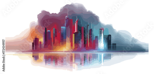 Abstract cityscape with reflections