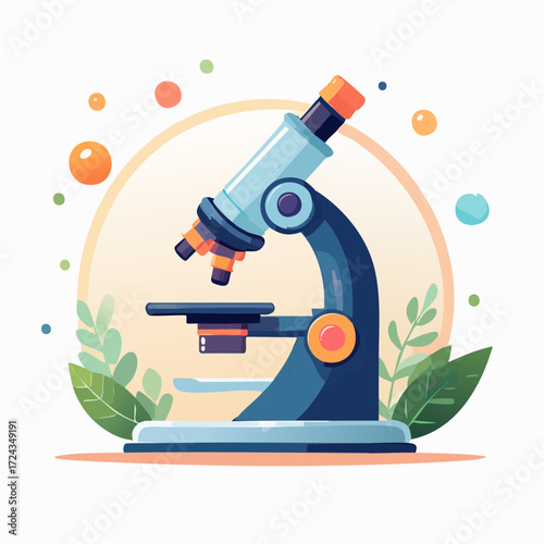 Microscope Illustration with Pastel Color Palette and Floral Elements