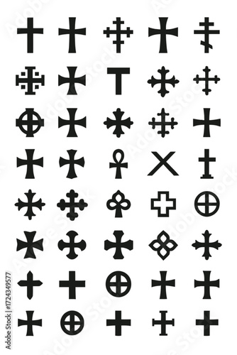 Stylized Cross Icon Set Vector
