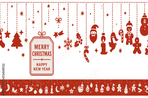 Festive Red Christmas Ornaments and Icons Vector Banner
