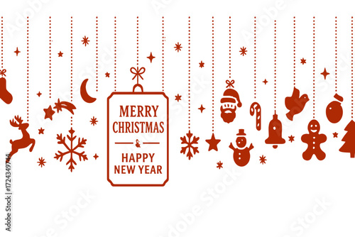 Festive Hanging Christmas Icon Silhouettes Vector Banner
