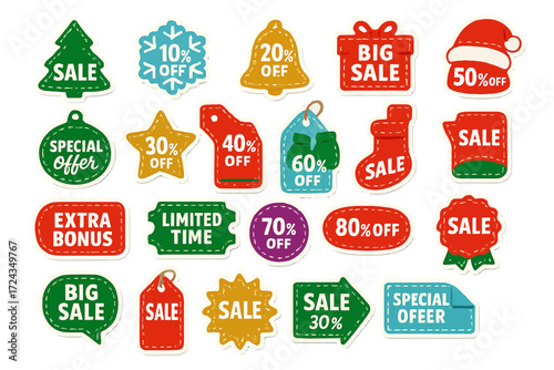 Christmas Holiday Sale and Promotion Vector Sticker Pack
