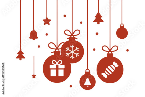 Vector Red Christmas Baubles with Snowflake and Gifts
