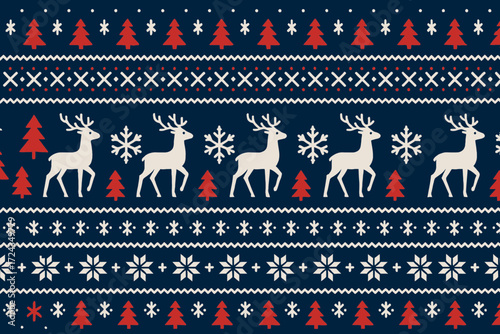 Vector Christmas Reindeer and Snowflakes Pattern