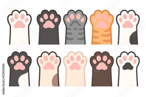 Vector Cat Paws and Paw Prints Set
