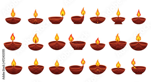 Burning diya lamps glow warmly during diwali festival celebrations, symbolizing light over darkness and prosperity in indian culture.