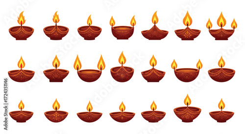 Diwali lamps glowing warmly in a row, symbolizing the festival of lights and new beginnings during a traditional celebration.