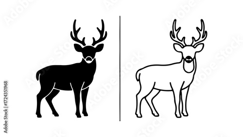 Two Deer Silhouettes One Black One White Outline.