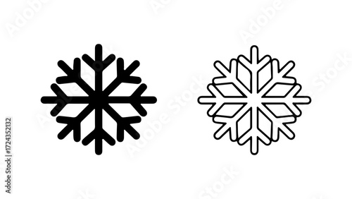 Two distinct snowflake icons one solid black and one outlined representing winter and cold weather.