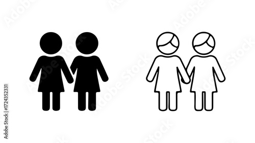Two female figures holding hands representing a lesbian couple or friendship.