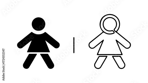 Two female figures one black and one white simple line art style gender representation human figures illustration graphic design.