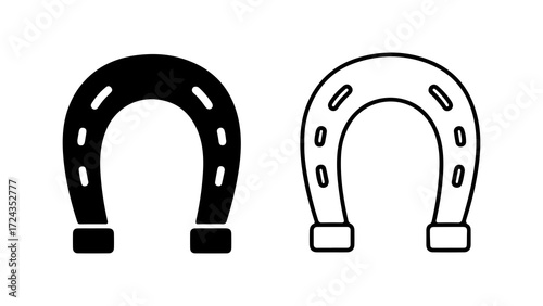 Two horseshoe icons one solid black and one outlined representing luck and equestrian themes.