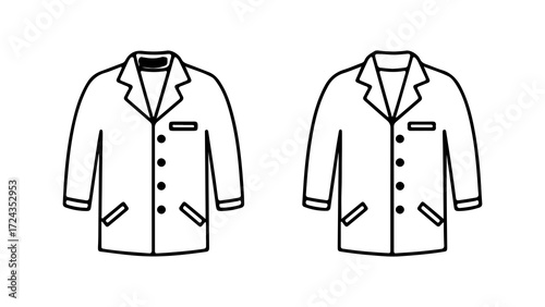 Two lab coats outline illustration for medical or scientific use.