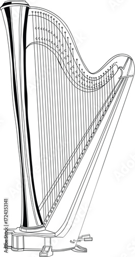 Elegant Wooden Harp with Intricate String Details