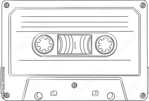 Detailed Retro Audio Cassette Tape Drawing