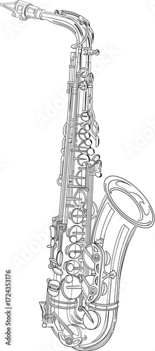 Detailed Saxophone with Curved Bell and Keywork Design