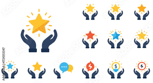 Hands holding a shining star representing achievement and success in a business setting with bright and optimistic mood.