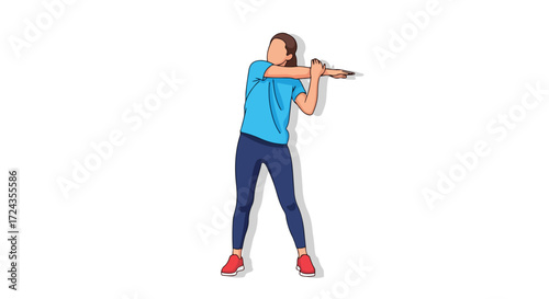 Cartoon woman stretching arms for flexibility exercise, physical therapy and healthy lifestyle warm-up demonstration