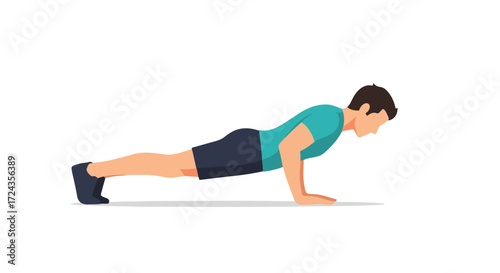 Vector Illustration Depicting a Man Performing a Push-Up Exercise for Fitness and Strength Training Routine