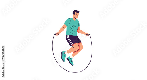 Dynamic Athlete Training with Jump Rope for Cardio Fitness and Agility Development on White Backdrop