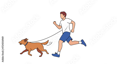 Man jogging with his loyal dog: a healthy outdoor activity promoting fitness and animal companionship in a simple illustration