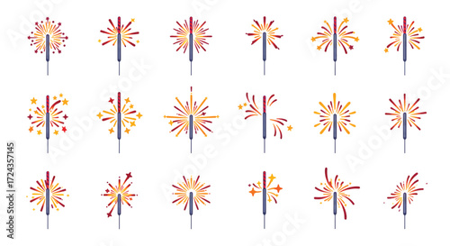 Sparklers burning brightly during an outdoor celebration at night, emitting festive sparks and creating a joyful atmosphere.