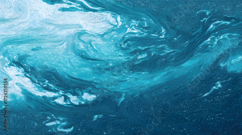 Abstract swirling ocean waves in shades of blue and white