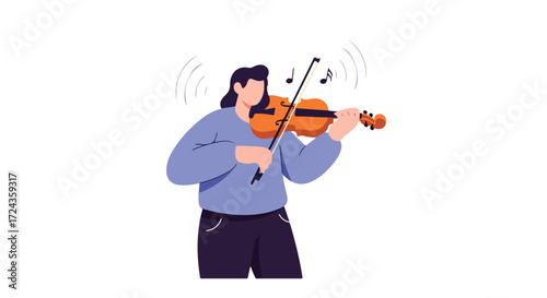 Illustration of a female musician playing the violin with flowing musical notes around her showing her artistic talent