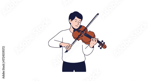 Young musician playing the violin with focus and concentration in a performance setting, the perfect musical moment for practice and skill
