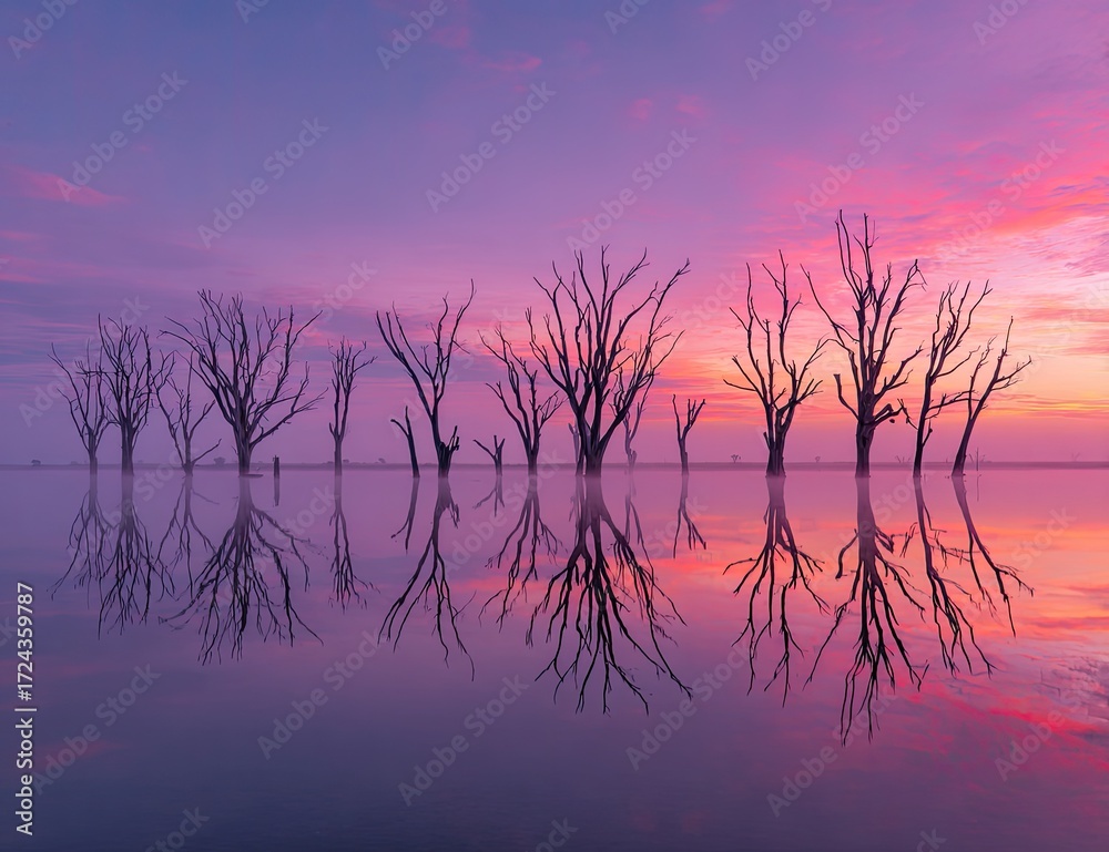 Fototapeta premium Sunrise over a flooded plain