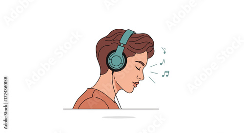 Captivating melody: A tranquil escape into music with modern headphone technology and soothing background sound and musical notes
