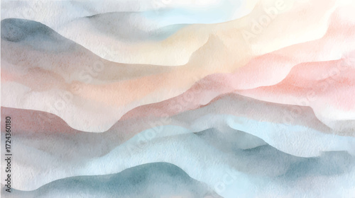 A soft, abstract watercolor background featuring flowing waves in pastel colors including pink, yellow, and blue