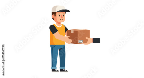 Delivery Person Handing Over Package with Care for Efficient Service Illustrative, Representing Swift Shipping and Reliable Courier Solutions for