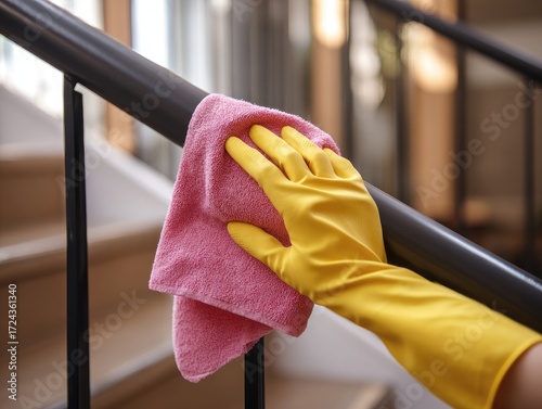 Cleaning a metal stair railing