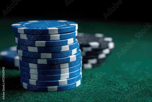 Poker chips stacked on a green felt table (1)