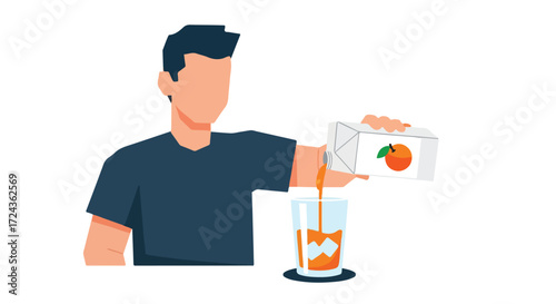 Graphical depiction of a man pouring fresh orange juice into a glass for a refreshing and healthy start to the day illustration graphic, isolated