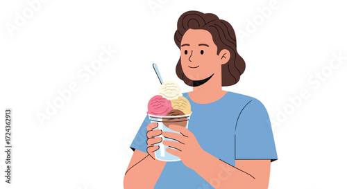 Enjoying a multi-flavored ice cream treat: A moment of summer bliss, person savoring a delightful frozen confection on a warm day