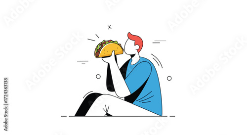 Stylized illustration of a faceless character holding a delicious taco ready to enjoy, showcasing a minimalist and modern food-related theme