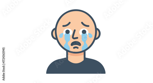 Stylized depiction of an individual experiencing intense sorrow and shedding tears profusely shown in an expressive cartoon format