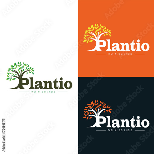 Plant Modern Minimalist Logo Design Vector