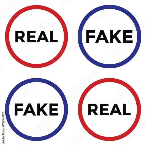 Real and fake icons . Round real and fake stamp icon . Vector