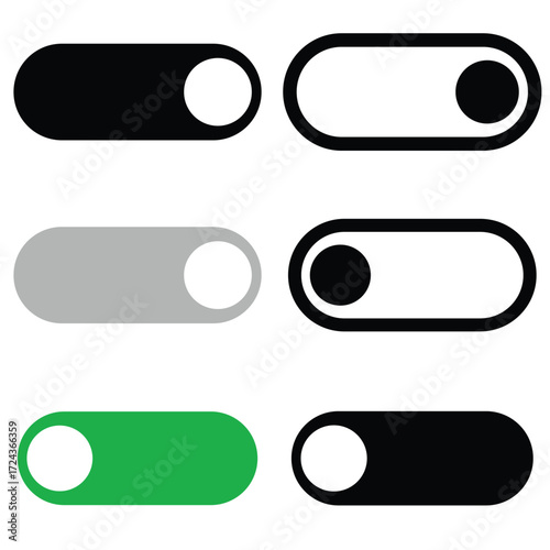 on off button icon set vector, Switch on switch off icon. On and off toggle switch button. Vector illustration 