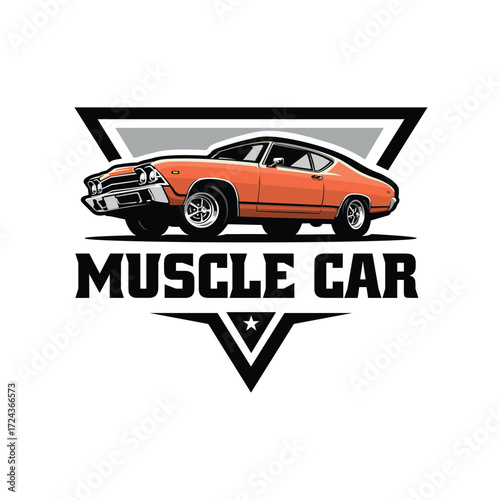 American muscle car ready made badge bold logo sticker vector isolated illustration