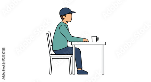 Isolated depiction of a casual man enjoying a beverage at a table illustration ready for design purposes with simplicity and clear visibility