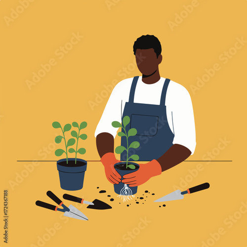 Gardener with plants