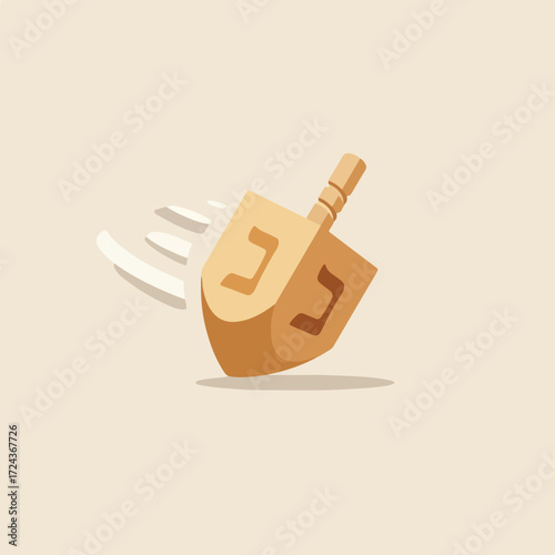 Spinning dreidel with Hebrew letter detail, motion blur, on plain background