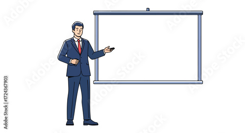 Professional speaker presenting on blank screen offering space for your content or message with confidence in business formal attire