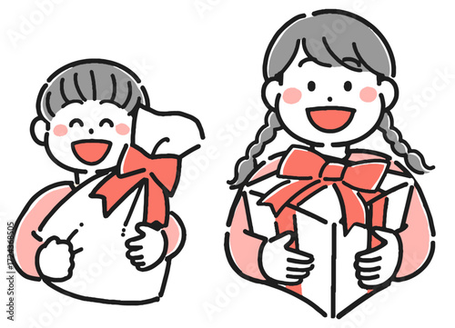 プレゼントを持った子供たちのイラスト	
