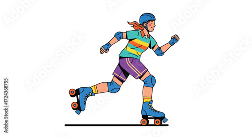 Energetic roller skater in motion illustration showcasing speed and dynamic movement of roller blading activity showing the vibrancy of the sport