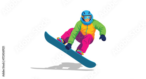 Vibrant Snowboarder in Action: Dynamic Illustration of Winter Sport with Colorful Gear and Expressive Movement Depicting a Fast Ride